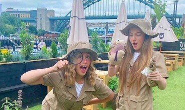 Two women dressed in safari outfits at an event for children on Newcastle’s Quayside