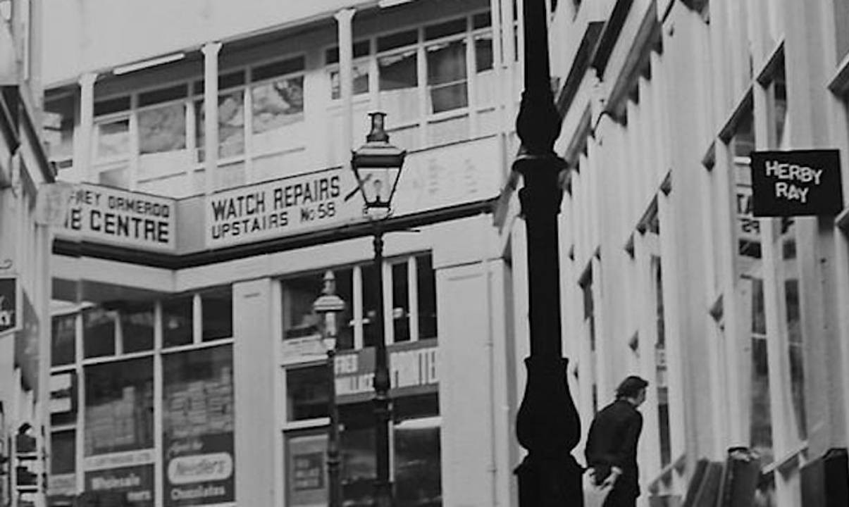 A black and white image of Newcastle’s now demolished Handyside Arcade