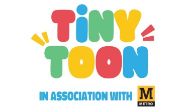 A text-based logo in red, blue, green, yellow and black with the words ‘Tiny Toon in association with Metro’